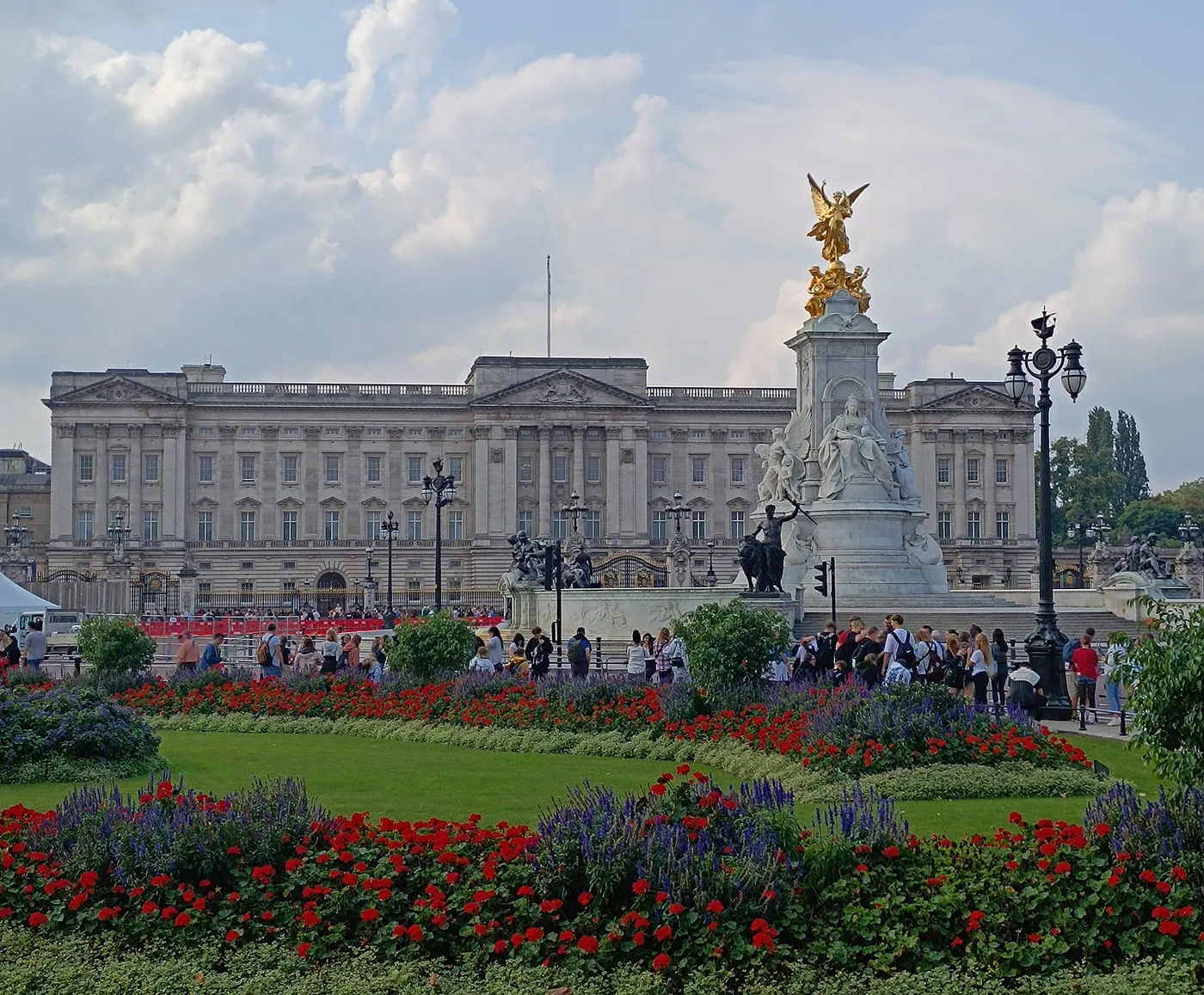 East front of Buckingham Palace behind the Victoria Memorial, seen from The Mall
