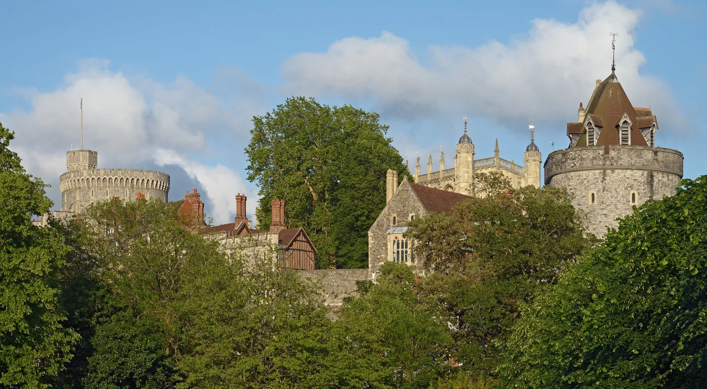Windsor Castle skyline showing the Round Tower, St George's Chapel and the Curfew Tower
